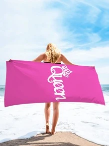 1入組條皇冠和字母圖案沙灘巾現代超細纖維戶外旅行沙灘巾 - 彩色 - 查看 3