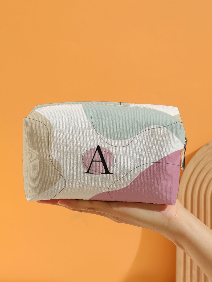 字母A印花八角絨化妝包 - 彩色 - 查看 1