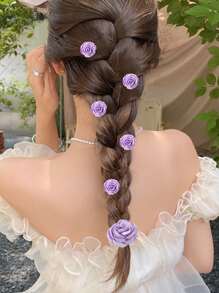 6pcs Flower Decor Hair Clip - Purple - View 1
