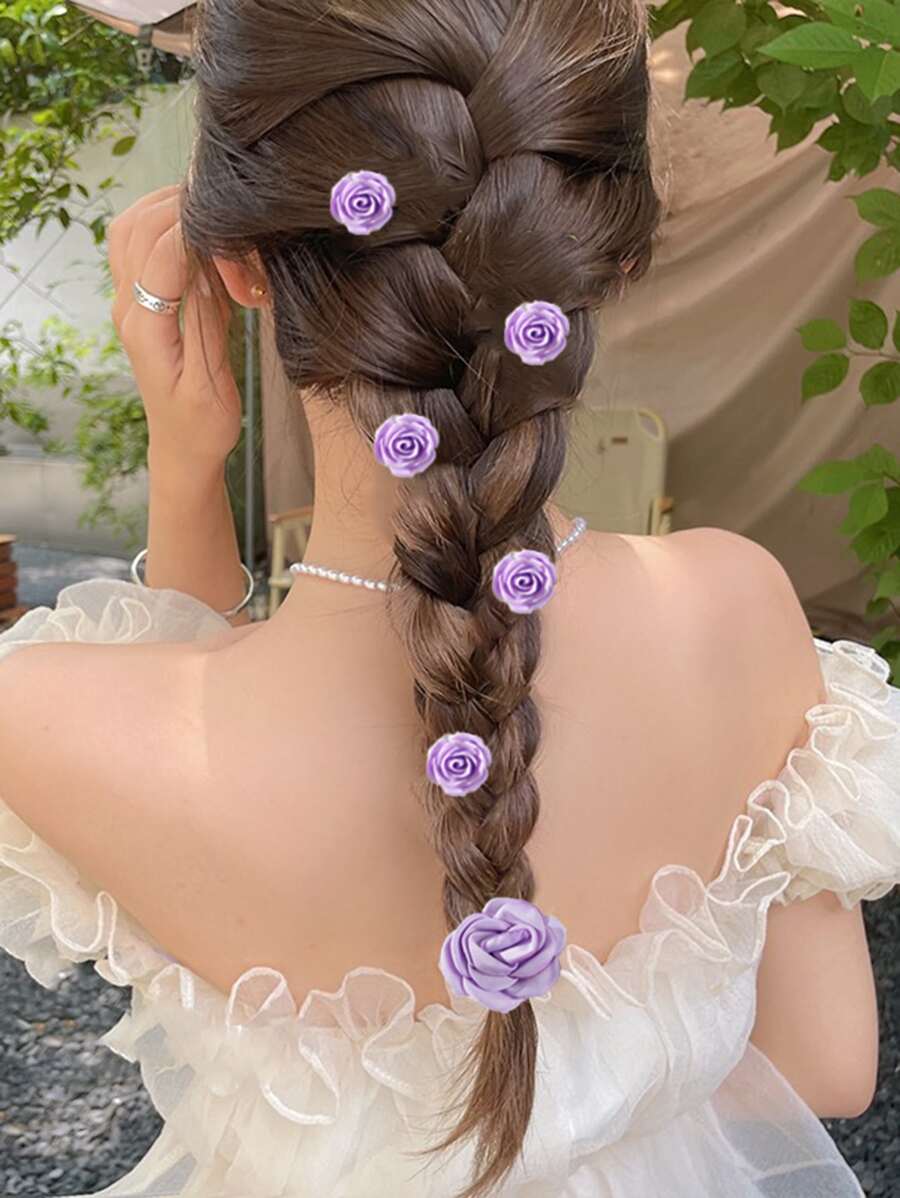 6pcs Flower Decor Hair Clip - Purple - View 1
