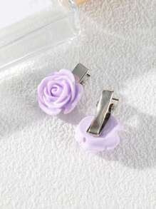 6pcs Flower Decor Hair Clip - Purple - View 3