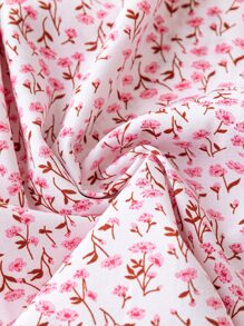 SHEIN Holidaya Blusa floral de cuello con cordón ribete con fruncido - Multicolor - Ver 4