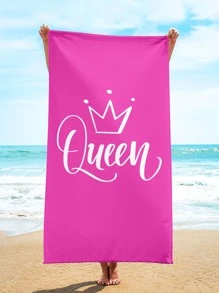 1 件皇冠和字母图案沙滩巾，超细纤维矩形旅行沙滩巾，适合游泳、潜水、夏季假日海滩必备