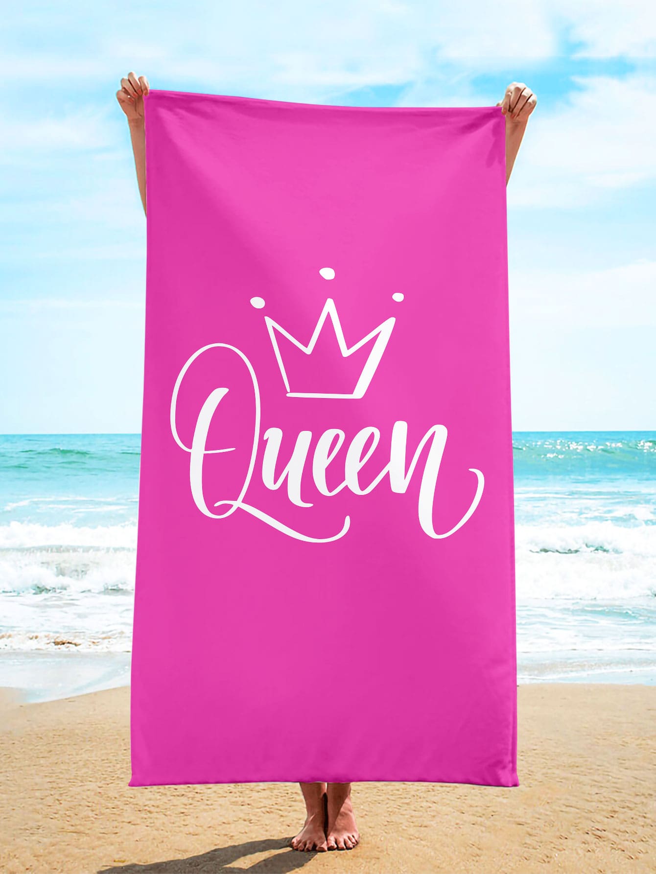 1 件皇冠和字母图案沙滩巾，超细纤维矩形旅行沙滩巾，适合游泳、潜水、夏季假日海滩必备