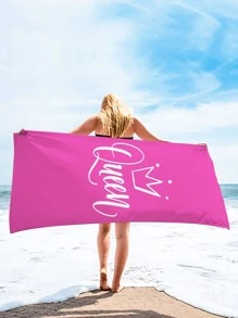 1 件皇冠和字母图案沙滩巾，超细纤维矩形旅行沙滩巾，适合游泳、潜水、夏季假日海滩必备