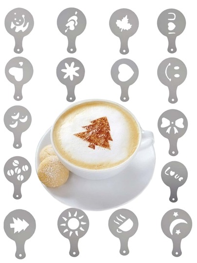 SHEIN Basic living 16pcs/Set PP Coffee Stencil, Heart & Bow Pattern Coffee Spray Template For Kitchen School Supplies