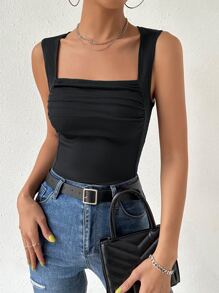 Chiquease Solid Ruched Tank Top - Black - View 1