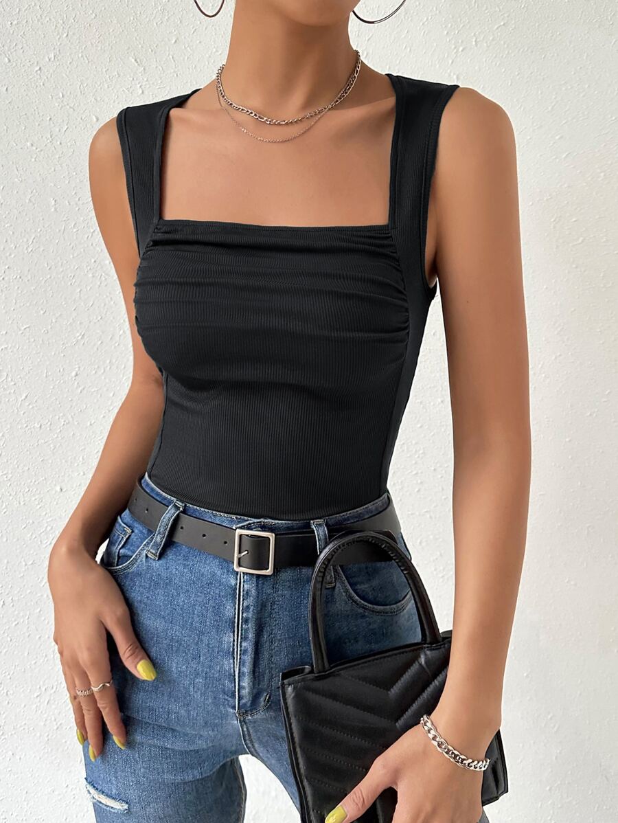 Chiquease Solid Ruched Tank Top - Black - View 1