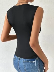 Chiquease Solid Ruched Tank Top - Black - View 2
