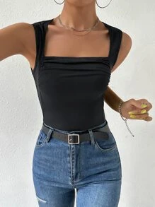 Chiquease Solid Ruched Tank Top - Black - View 3