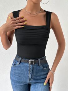Chiquease Solid Ruched Tank Top - Black - View 4