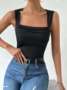 Chiquease Solid Ruched Tank Top - Black - View 6