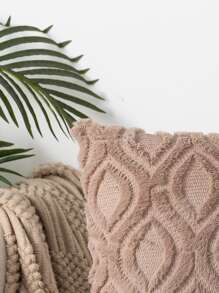1pc Geometric Textured Cushion Cover Without Filler, Soft Throw Pillow Case For Sofa - Khaki - View 3