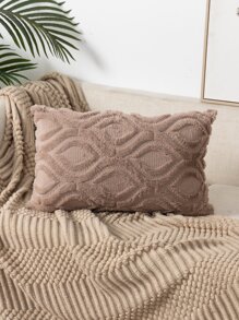 1pc Geometric Textured Cushion Cover Without Filler, Soft Throw Pillow Case For Sofa - Khaki - View 5