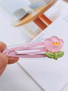 ROMWE 4pcs Random Cartoon Duck & Flower Decor Snap Clip Cute - Multicolor - View 3