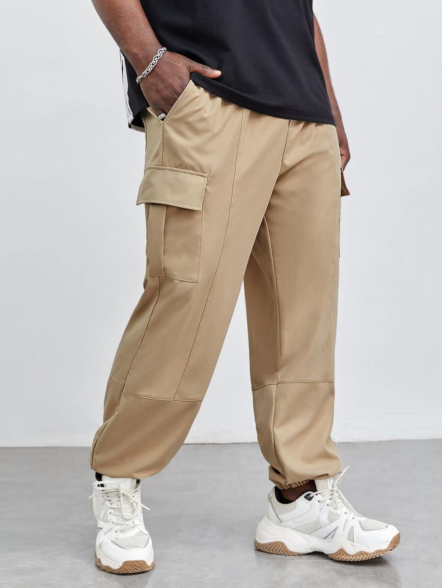 Manfinity Men Flap Pocket Side Cargo Trousers - Khaki - View 1