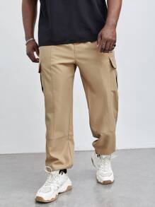 Manfinity Men Flap Pocket Side Cargo Trousers - Khaki - View 5