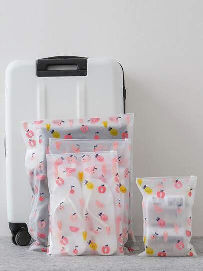 5 piezas Almacenamiento de viaje con estampado de melocotón