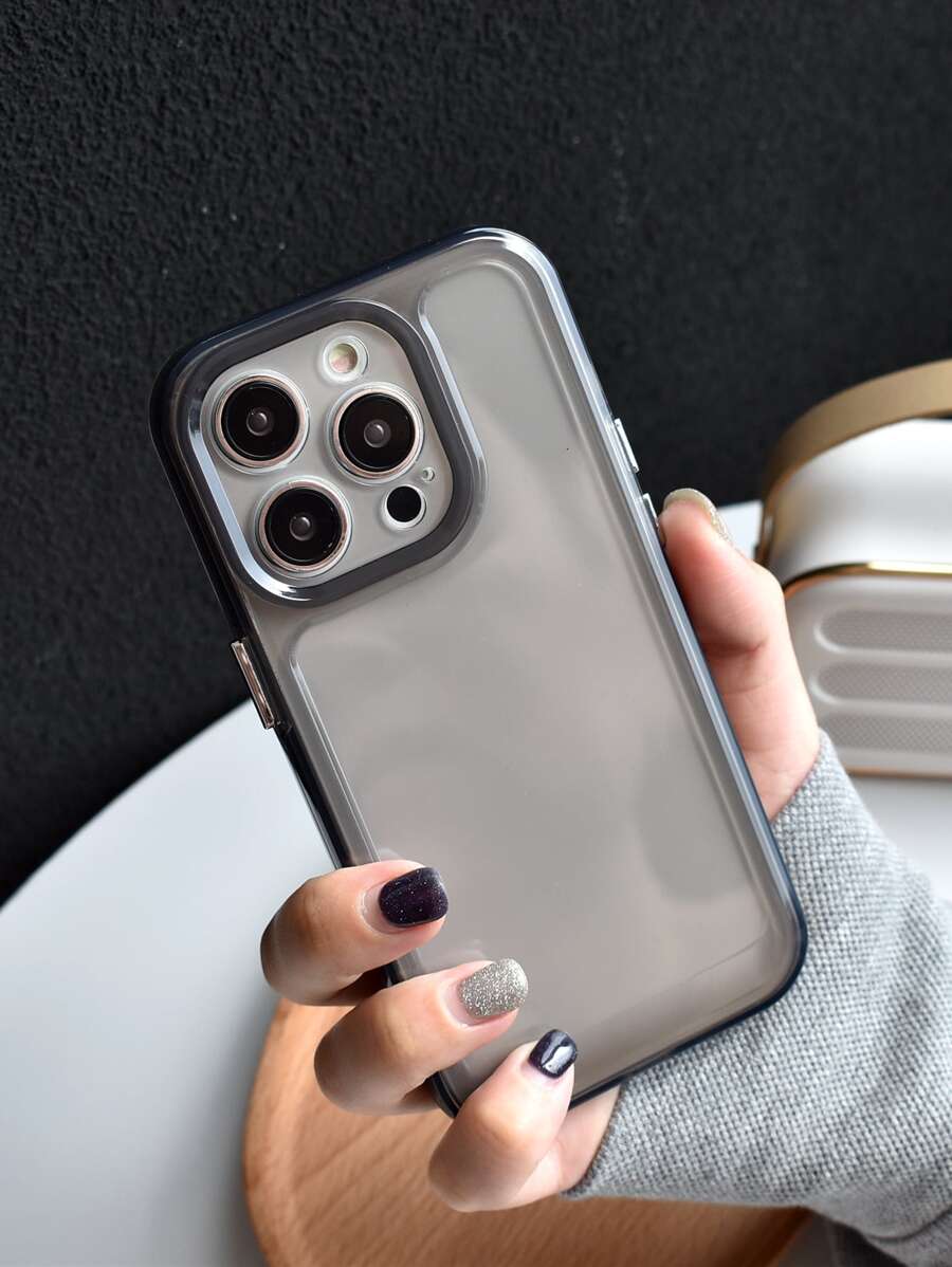 Vỏ điện thoại di động trong suốt viền tương phản màu mạ điện - màu đen - Xem 1