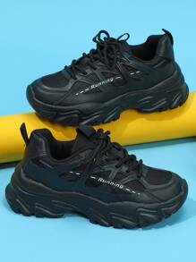 男士字母細節前綁帶運動戶外老爹鞋 - 黑色 - 查看 1