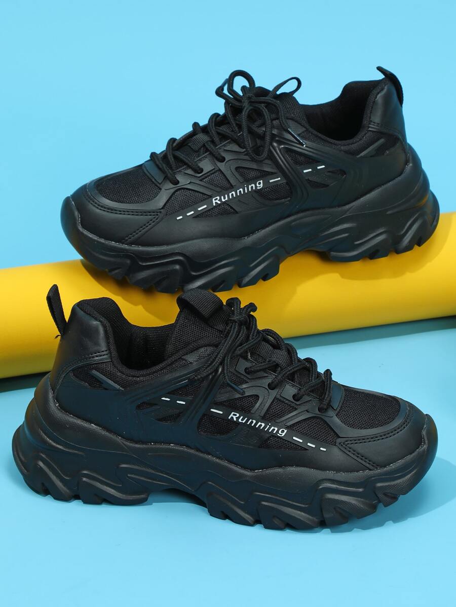 男士字母細節前綁帶運動戶外老爹鞋 - 黑色 - 查看 1