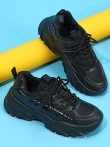 男士字母細節前綁帶運動戶外老爹鞋 - 黑色 - 查看 3