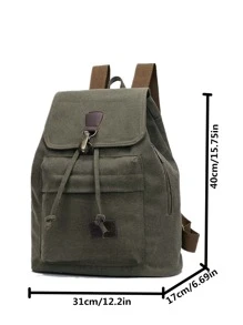 Letter Graphic Drawstring Design Flap Backpack - Dark Green - View 4