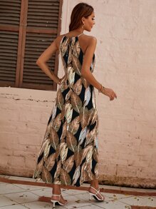 Breezaya Tropical Print Tie Front Halter Dress - Multicolor - View 2