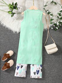 少女心印花背心連體褲及開衫背心外套 - 彩色 - 查看 2