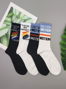4pairs Men Letter Graphic Crew Socks - Multicolor - View 1