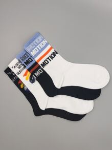4pairs Men Letter Graphic Crew Socks - Multicolor - View 2