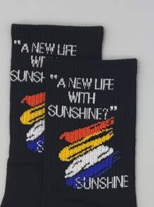 4pairs Men Letter Graphic Crew Socks - Multicolor - View 3