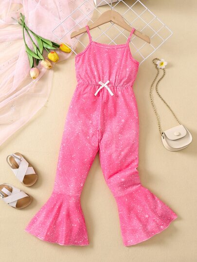 SHEIN Niñas Mono de tirantes con estampado con lazo delantero pierna amplia