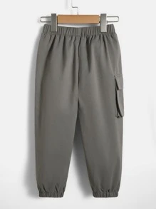 SHEIN 小男童字母圖案翻蓋口袋工裝褲