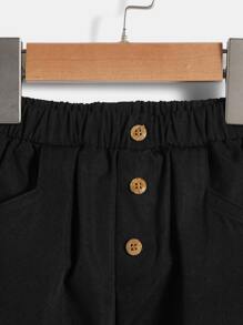 SHEIN Toddler Boys Button Front Letter Patched Detail Trousers - Black - View 3