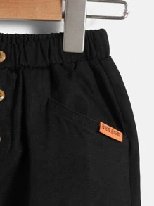 SHEIN Toddler Boys Button Front Letter Patched Detail Trousers - Black - View 4