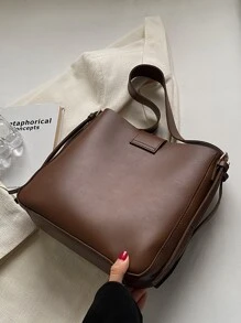 Minimalistisch Schultertasche mit Schnalle Dekor - Braun - Übersicht 2
