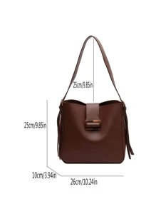 Minimalistisch Schultertasche mit Schnalle Dekor - Braun - Übersicht 3