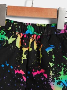 SHEIN 小男童潑墨圖案短褲 - 彩色 - 查看 3