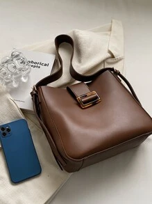 Minimalistisch Schultertasche mit Schnalle Dekor - Braun - Übersicht 4