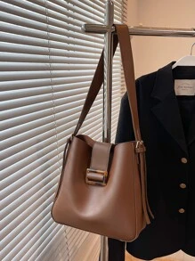 Minimalistisch Schultertasche mit Schnalle Dekor - Braun - Übersicht 7