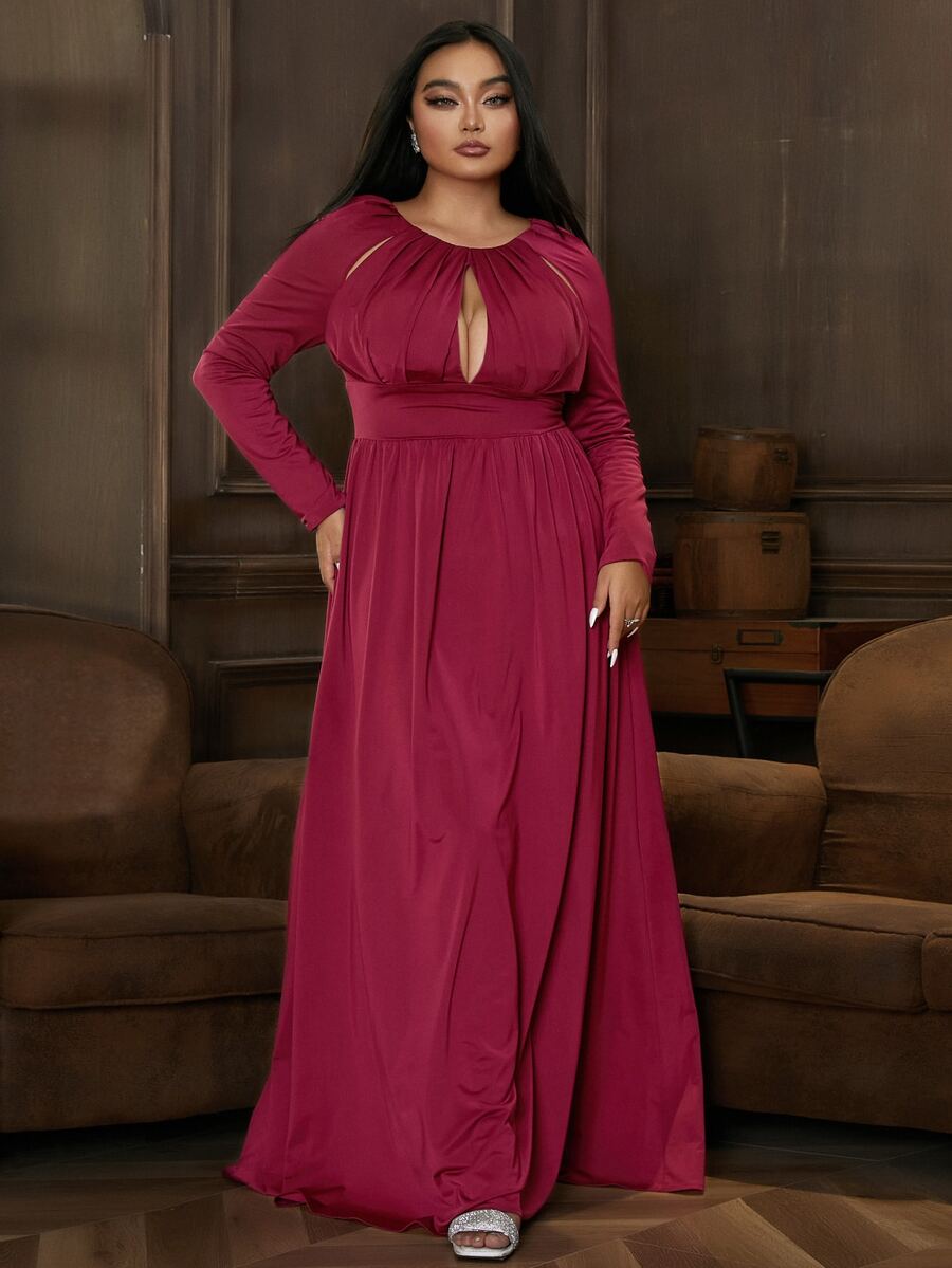 seomiscky Plus Cut Out Front Maxi Dress - Burgundy - View 1