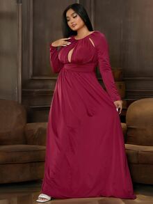 seomiscky Plus Cut Out Front Maxi Dress - Burgundy - View 3