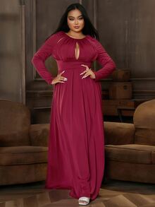 seomiscky Plus Cut Out Front Maxi Dress - Burgundy - View 6