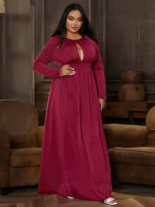 seomiscky Plus Cut Out Front Maxi Dress - Burgundy - View 8