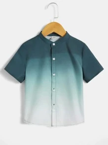 SHEIN 少年男孩休閒寬鬆漸變色圖案短袖襯衫 - 彩色 - 查看 1
