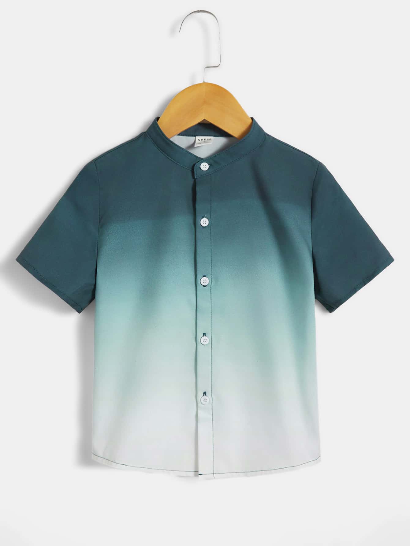 SHEIN 少年男孩休閒寬鬆漸變色圖案短袖襯衫 - 彩色 - 查看 1