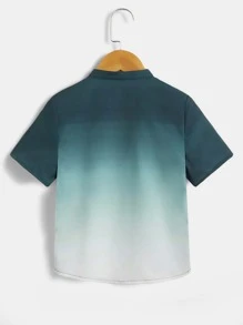 SHEIN 少年男孩休閒寬鬆漸變色圖案短袖襯衫 - 彩色 - 查看 2