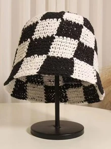 Checkered Pattern Bucket Hat - Black - View 2