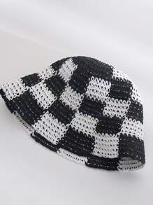 Checkered Pattern Bucket Hat - Black - View 3